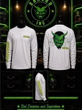 Sancho Inc White Long Sleeve Shirt | Graphic Back Devilish Logo Streetwear Tee 😈